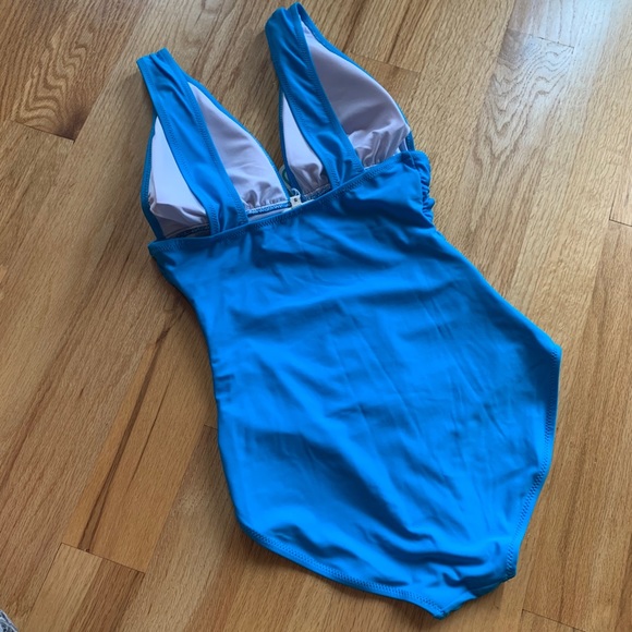 Shophopes blue deep vneck ruched one piece swim - Picture 5 of 7